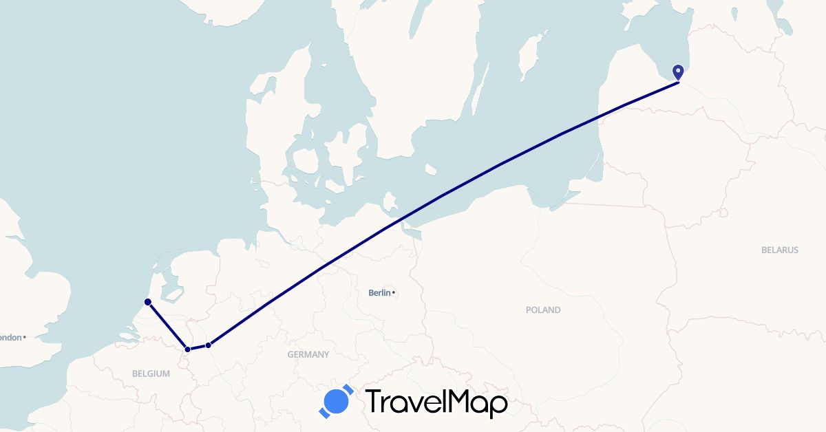 TravelMap itinerary: driving, plane in Germany, Latvia, Netherlands (Europe)